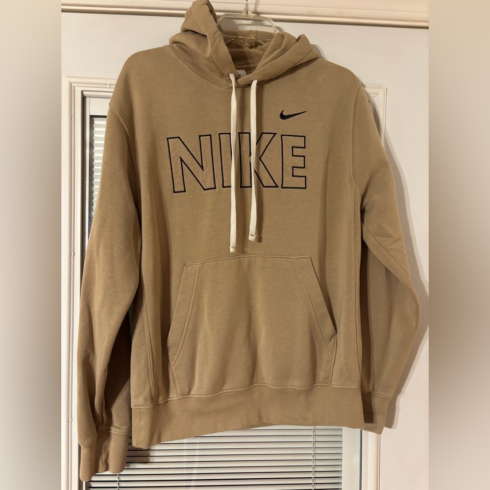 Nike Men's Beige/Tan Pullover Hoodie with Outline Logo
